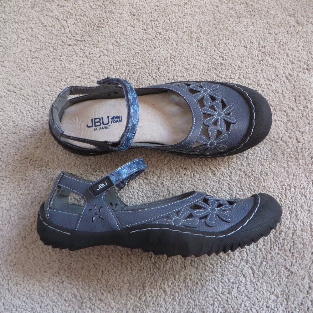 JBU By Jambu Shoes Womens 8M Wildflower Mary Jane Blue Floral Flats Velcro